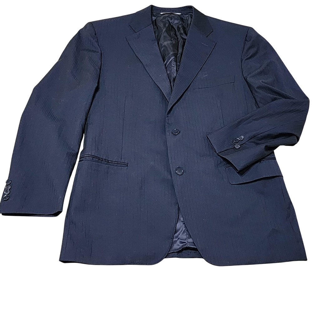Canali Suit Jacket Mens IT 56 Blue Wool Striped Two Button Classic Made In Italy